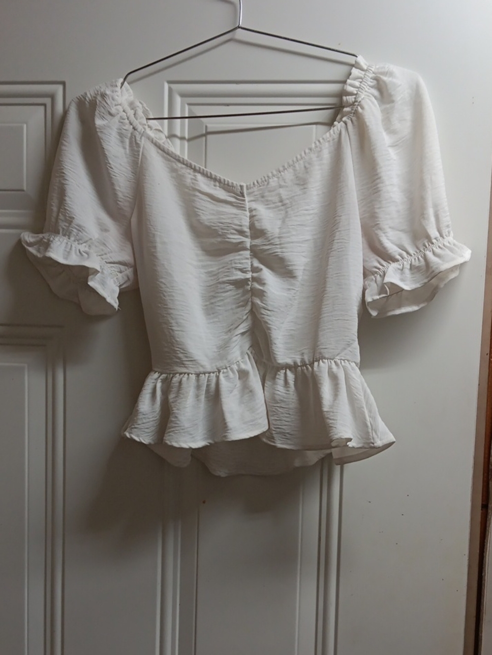 Altar'd State White Ruffled Peplum Puff-Sleeve Top